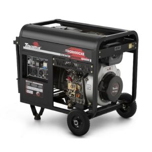 Gerador de energia a diesel monofásico compacto, equipamento industrial branco e preto, fundo neutro, fotografia de produto em estúdio